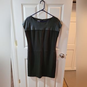 Black dress, faux leather trim, with pockets